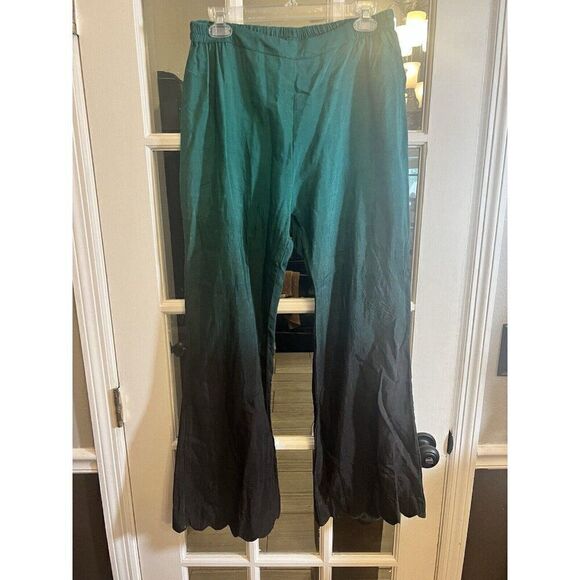 Charizma Womens Ombre Pull On Wide Leg Scallop Hem Pants Teal Black Size L.   H - Picture 2 of 7